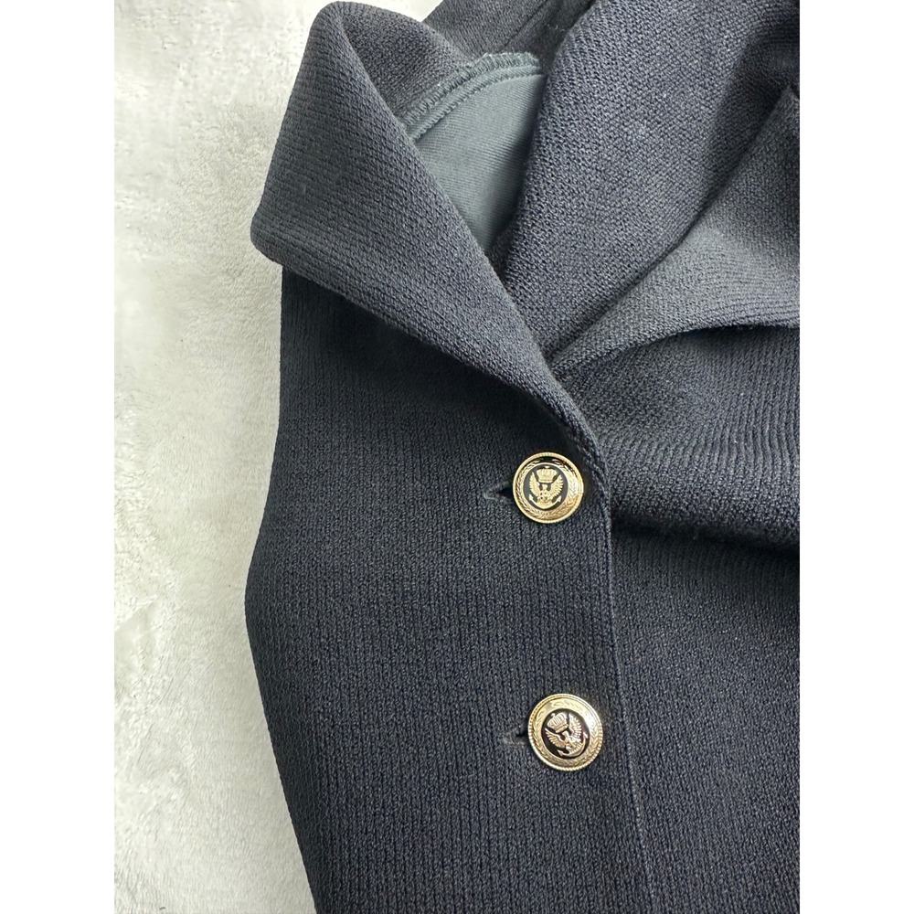 St John Basics Black Textured Knit Blazer Jacket Silver-Tone Buttons‎ Size 14 - Picture 3 of 8